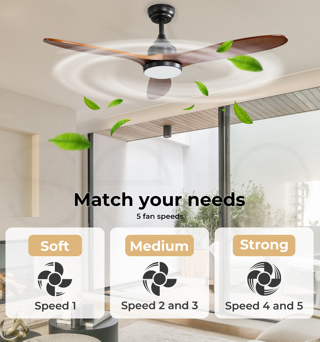 Spector 52'' Ceiling Fan With Light DC Motor Remote Control Timber Wood ...