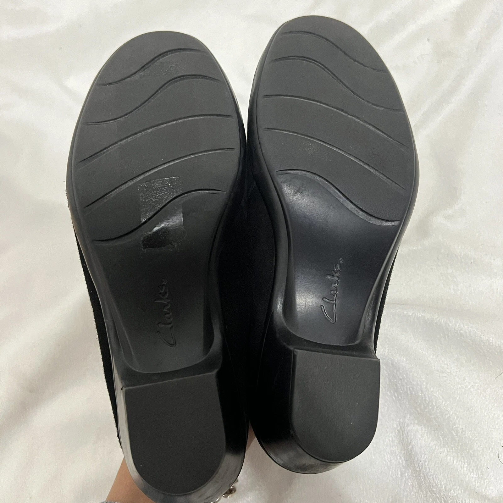 Scarpe Clarks pieghevoli slip on taglia 8 mocassino nero pelle scamosciata stivaletti comodi