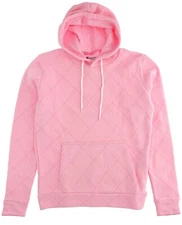 Champion Quilted Hoodie Sweatshirt Brushed Fleece Knit Pullover Unisex Pink Poly