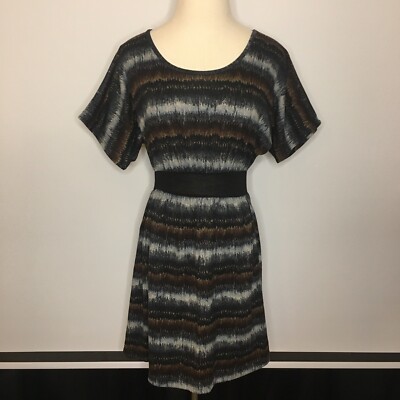 DELIRIOUS Blue Brown Striped Short Mini Dress Small