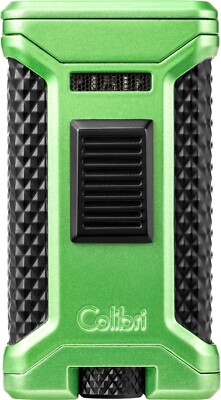 COLIBRI *ASCARI* 3 FLAME JET CIGAR LIGHTER / GREEN + CIGAR PUNCH w. FUEL WINDOW