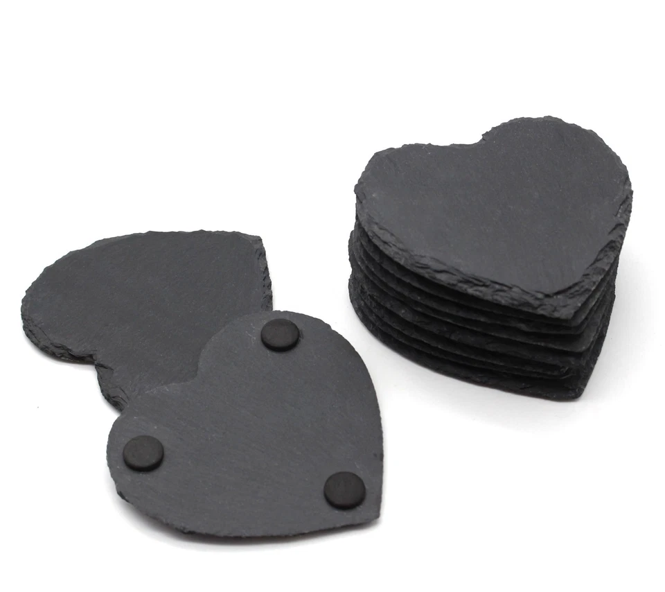Natural Rustic Slate Heart Shape Coasters Table Mat Handmade Set of 6pcs 10cm