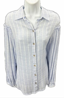 S/P Free People Blouse Blue Thin Knit Lightweight Long Tail Long Sleeve