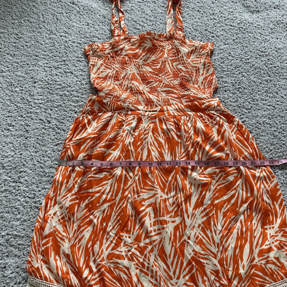 sincerely jules orange dress Sincerely Jules Maxi Dress Peach Smocked Lace Bodice Boho Tiered Lined Size M
