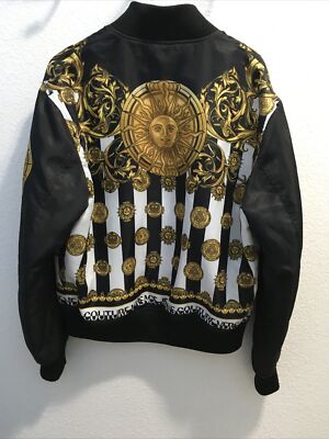 ジャケット VERSACE Printed Satin Varsity Bomber Jacket Versace Jeans Couture Satin Patterned Bomber Oversized
