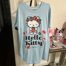 Hello Kitty by Sanrio Night Shirt Gown Blue PJ Size L New