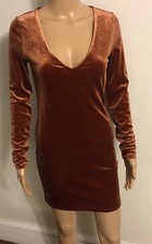 Womens Stretch Velvet Dress Jrs M Deep Apricot Bodycon Long Sleeve FOREVER 21