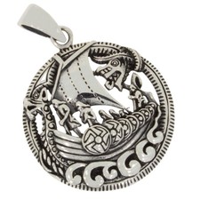 Wikinger Schiff Drachenboot Mitgardschlange Kettenanhänger 925 Silber b794