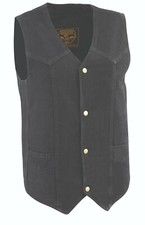 Milwaukee Leather DM1310 Men's Black or Blue Denim Biker Vest Classic Snap Front