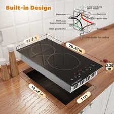 Amzgachfktch 12 inch Built-in Electric Cooktop Ceramic Cooktop 2 Burners 3000W