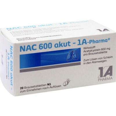 NAC 600 akut - 1A Pharma 20 Brausetabletten zum Lösen von Schleim PZN 562761