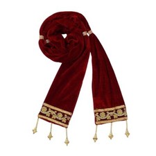 Indian Etnic Men's Maroon Velvet Stole with gold beads. Dry Clean Only