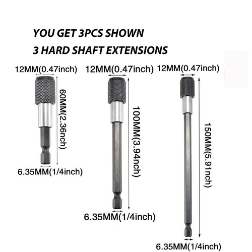 Right Angle Drill Adapter Flexible EXTENSION Bits 1/4" Hex Shank Hard Extensions - Picture 20 of 20