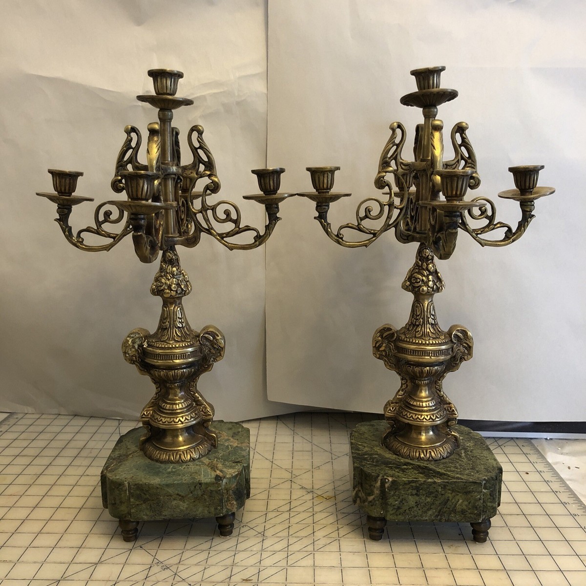 Pair of 19th Century French Antique Gilt Candelabras With Marble