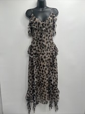 Anthropologie Sarah Hann Women's Grey Dotted Ruffled Midi Dress Size XS