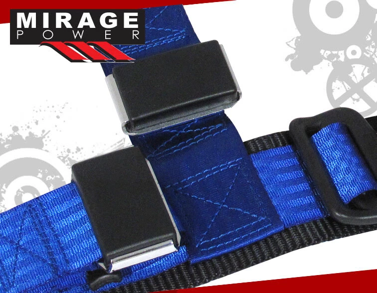 For 2" Pair Blue 4 Point Pt Harness Shoulder Seat Belt Latch Clip Strap - Imagem 3 de 4