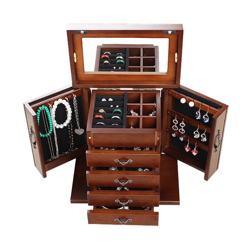 Joyero de madera vintage de gran capacidad para mujer organizador de joyas 5 capas EE. UU. - Imagen 4 de 12
