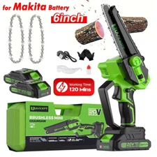 6in Electric Cordless Chainsaw Powerful Tree Trimming Wood Cutter Saw+2Battery