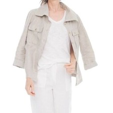 Chico's Shine Linen Boho Lagenlook Metallic Utility Jacket Size 1 / Small