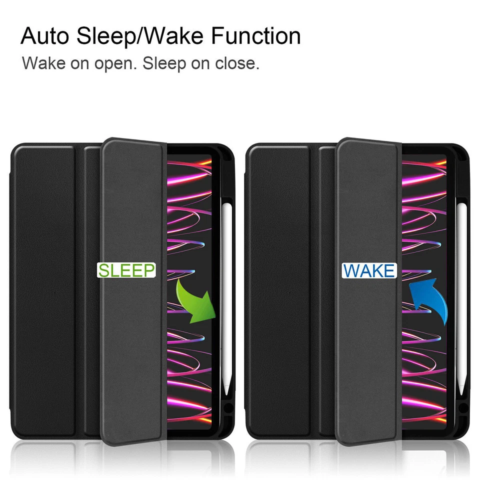 For iPad Pro 11 in 4th 3rd 2nd Cover Stand Magnetic Leather Case w/Pencil Holder - Image 2 of 4