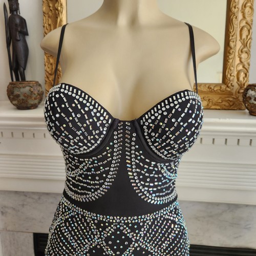 Windsor schwarz Perlen bodenlanges Kleid Abschlussball Cocktail Bustier Größe Small - Bild 4 von 7