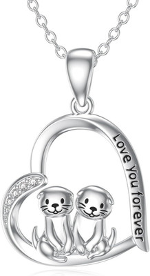 Otter Heart Necklace 925 Sterling Silver Forever Love Pendant Gifts for Women