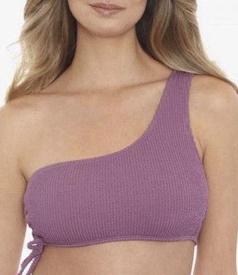Salt + Cove Juniors' One-Shoulder Side-Shirred Bikini Top in mauve pink size M