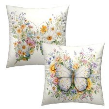 Floral Pillow Covers Spring Summer 18" x 18" Pack of 2 Colorful Butterfly