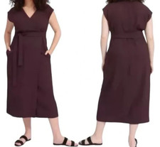 EVERLANE Japanese GoWeave Short-Sleeve Wrap Dress Plum Chocolate Brown Sz 6
