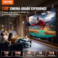 130" Fixed Frame Projector Screen 16:9 4K HD, Optical Coated PVC, 160 Wide An