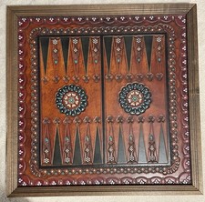 Vintage Painted and Hand Tooled Leather Backg...