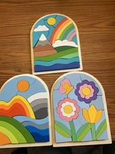 Montessori Wooden Shape Puzzle 3 Pack Color Matching Toy 9x8in Kids