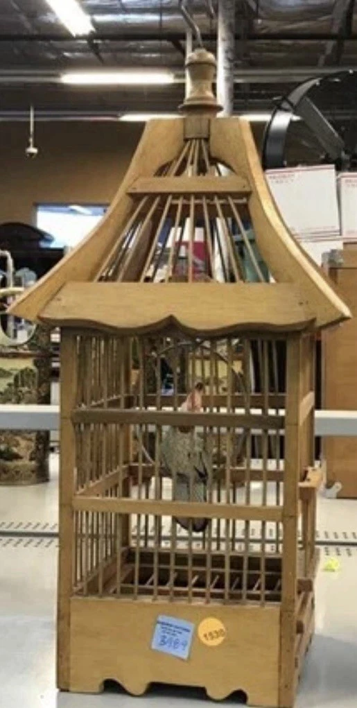 Hanging BirdCage - RARE 1950s Wood Cage LARGE With A Swinging Bird 24”x13”￼
Opens in a new window or