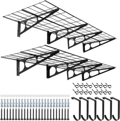 Sinoer 2 Pack 2 x 6 ft Garage Shelf with Hooks, 24 Inch x 72 Inch Metal Wall She