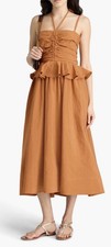 Ulla Johnson Anastasia Peplum Midi Dress Chamomile Orange Cotton Linen Silk 2
