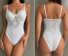 White Lace NWOT Underwire Adjustable Sheer Floral Lingerie Romantic Bodysuit XS