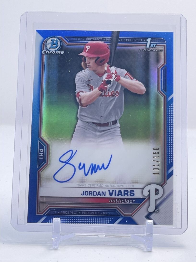 JORDAN VIARS 2021 BOWMAN CHROME DRAFT 1ST BLUE REFRACTOR AUTO /150 Q4147