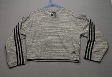 Adidas Gray With 3 BLK Stripes Cropped Long Sleeve Women s Size small