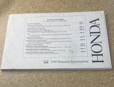 #ad 1995 Honda Warranty Information Booklet OEM Original $14.99