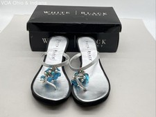 White House Black Market Marlon Silver Beaded Wedge Thong Sandals Size 9