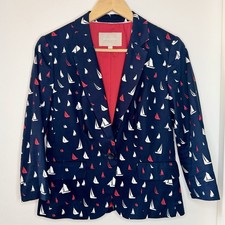 Banana Republic Sailboat Print Navy Red Blazer Women s 6 Nautical Preppy EUC
