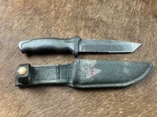 Buck Model 653 Nighthawk Half Serrated Fixed Blade Knife & Sheath made in USA