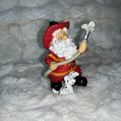 Safety Santa Claus Christmas Figurine Dalmatian Fire Fighter Spraying Hose VTG
