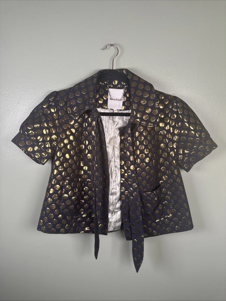 Blazer WALTER Corbata Botón Recortado Azul Marino Con Lunares Metálicos Dorados Para Mujer Talla 8 Foto 3 de 4