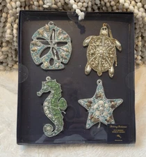 Tommy Bahama Beaded Embellished Shell Coastal Ornaments Sea Life Set of 4 New