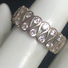 9335 Sterling Silver 925 Openwork CZ scroll fancy Band Ring Sz 7.5  4.6grams 