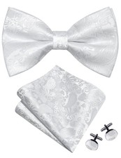 Men's Paisley Jacquard Woven Pre-Tied Bowtie Pocket Square Cufflinks Set