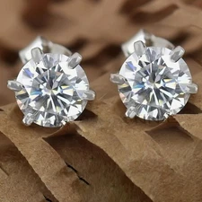 Certified 3.00 Ct White Diamond Solitaire Studs In 925 Sterling Silver