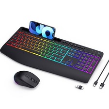 Wireless Keyboard and Mouse Combo RGB Backlit Rechargeable  Light Up Full-Size