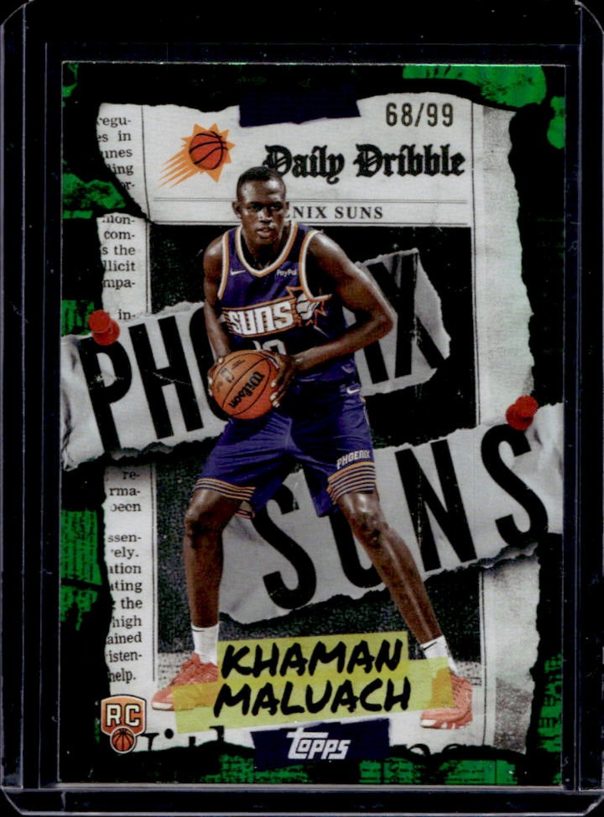 2025-26 Topps Khaman Maluach The Daily Dribble RC Green Rainbow #68/99 Suns